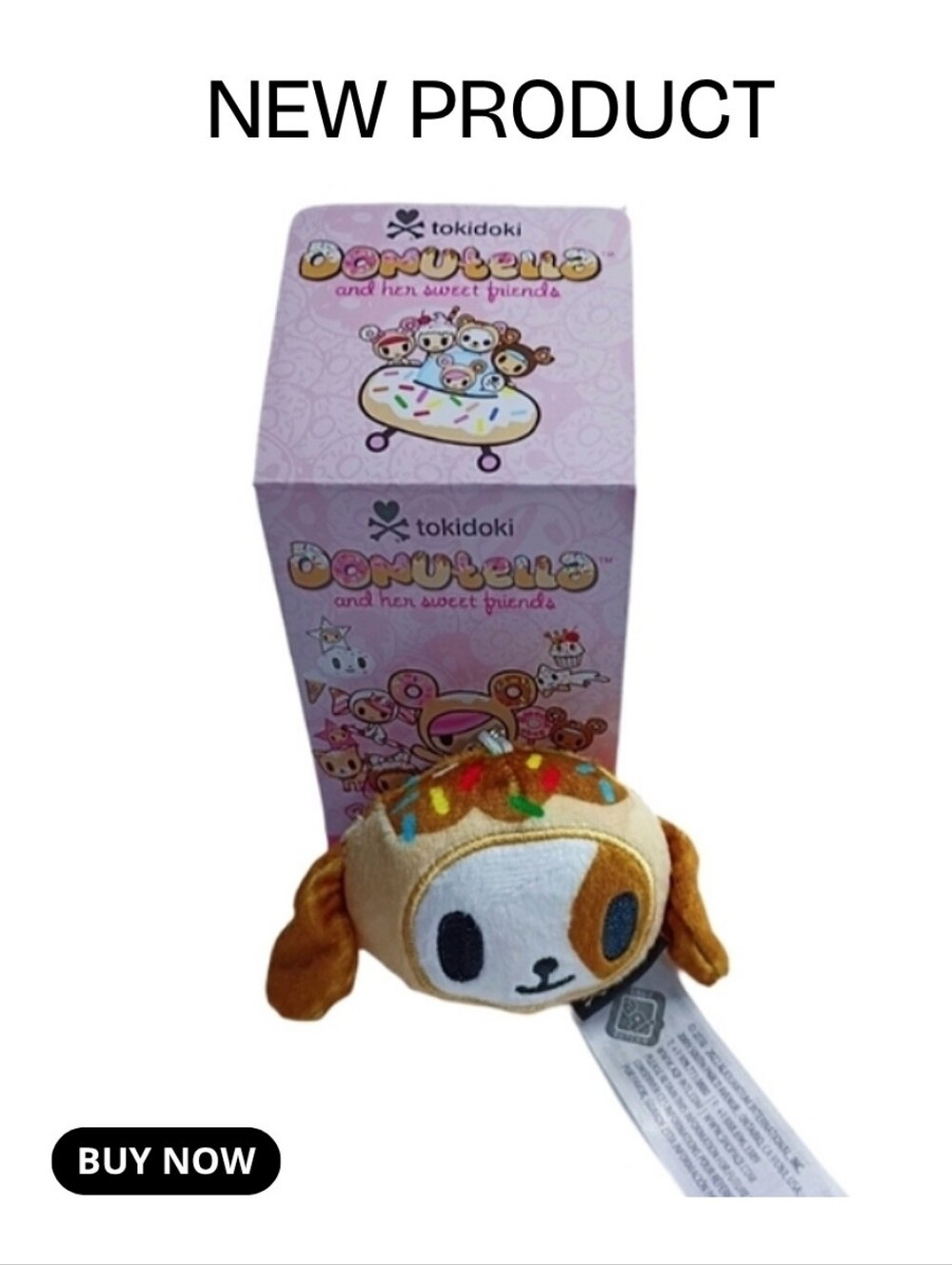 Tokidoki Donutella, Donutino Dog Plush Keychain with Rainbow Sprinkles